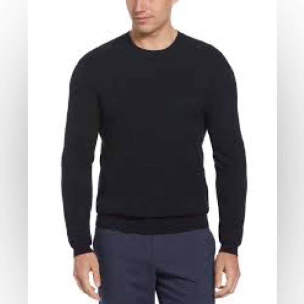 Perry Ellis 100% Silk Sweater Pull‎ Over Knit Long Sleeve Crew Neck Black L